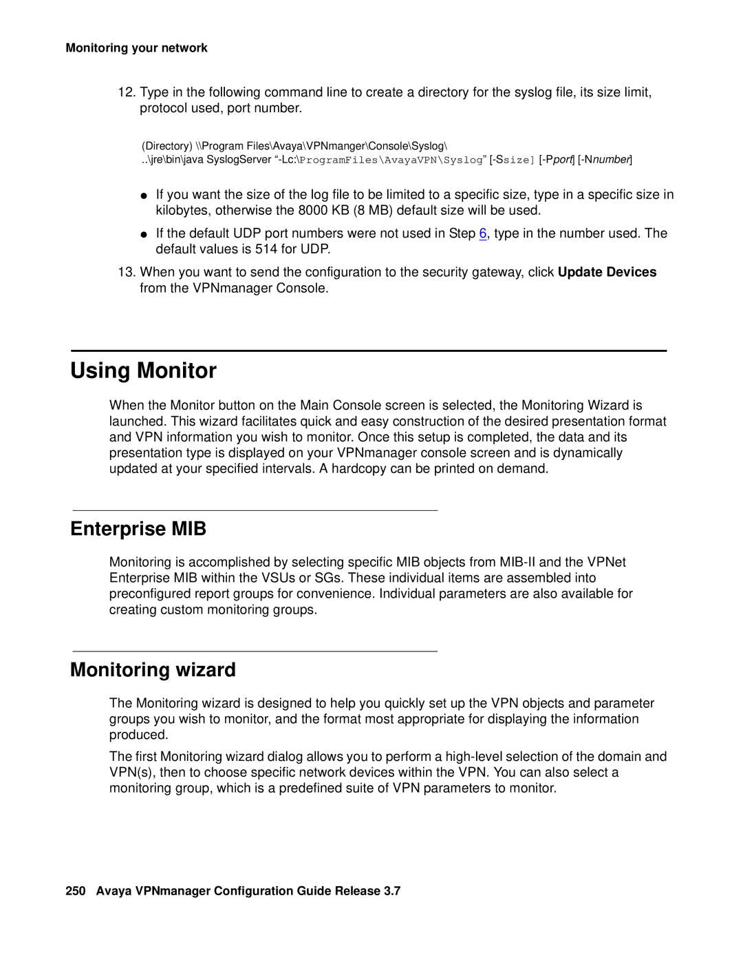 Avaya 3.7 manual Using Monitor, Enterprise MIB, Monitoring wizard 