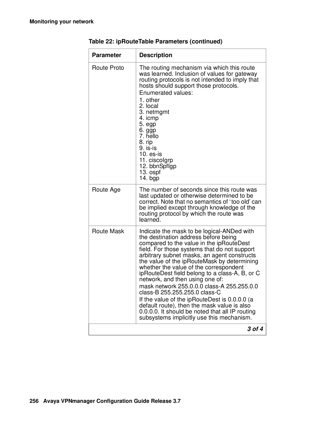 Avaya 3.7 manual IpRouteTable Parameters Description 