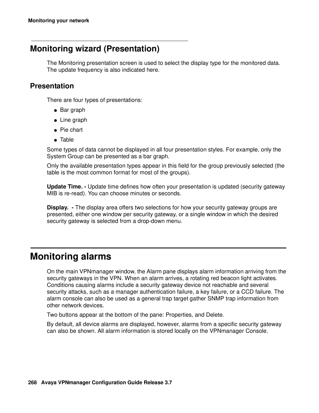 Avaya 3.7 manual Monitoring alarms, Monitoring wizard Presentation 