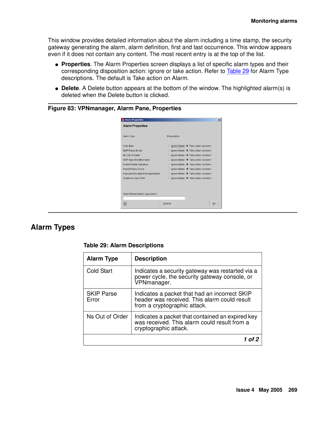 Avaya 3.7 manual Alarm Types, Alarm Descriptions Alarm Type 