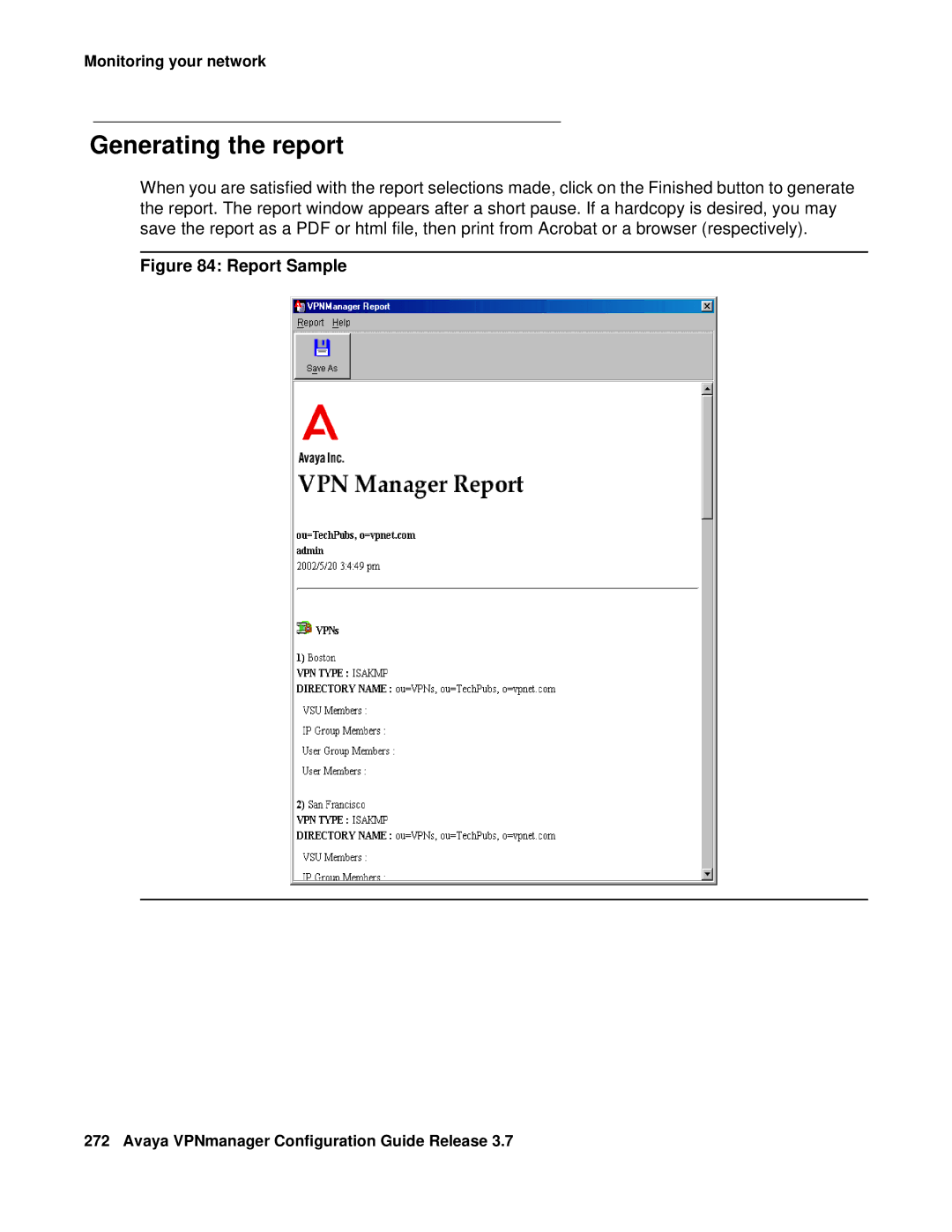 Avaya 3.7 manual Generating the report, Report Sample 