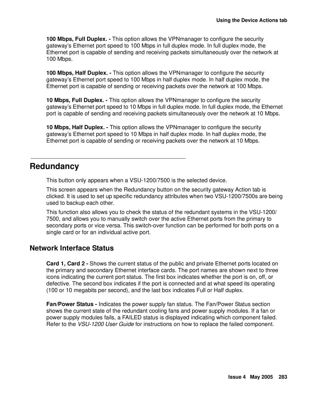 Avaya 3.7 manual Redundancy, Network Interface Status 