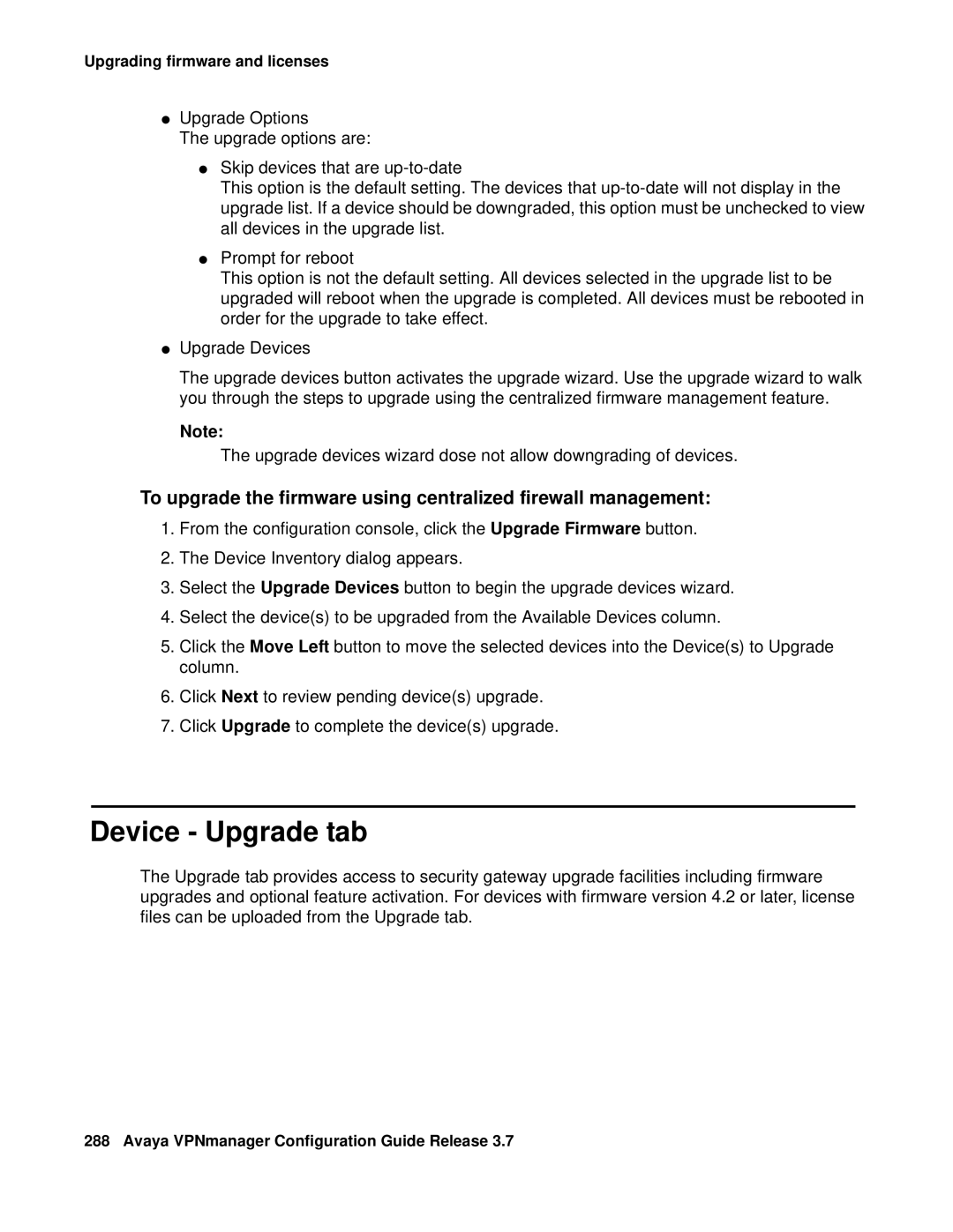 Avaya 3.7 manual Device Upgrade tab 