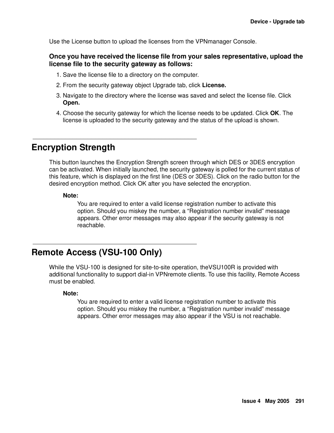 Avaya 3.7 manual Encryption Strength, Remote Access VSU-100 Only, Open 