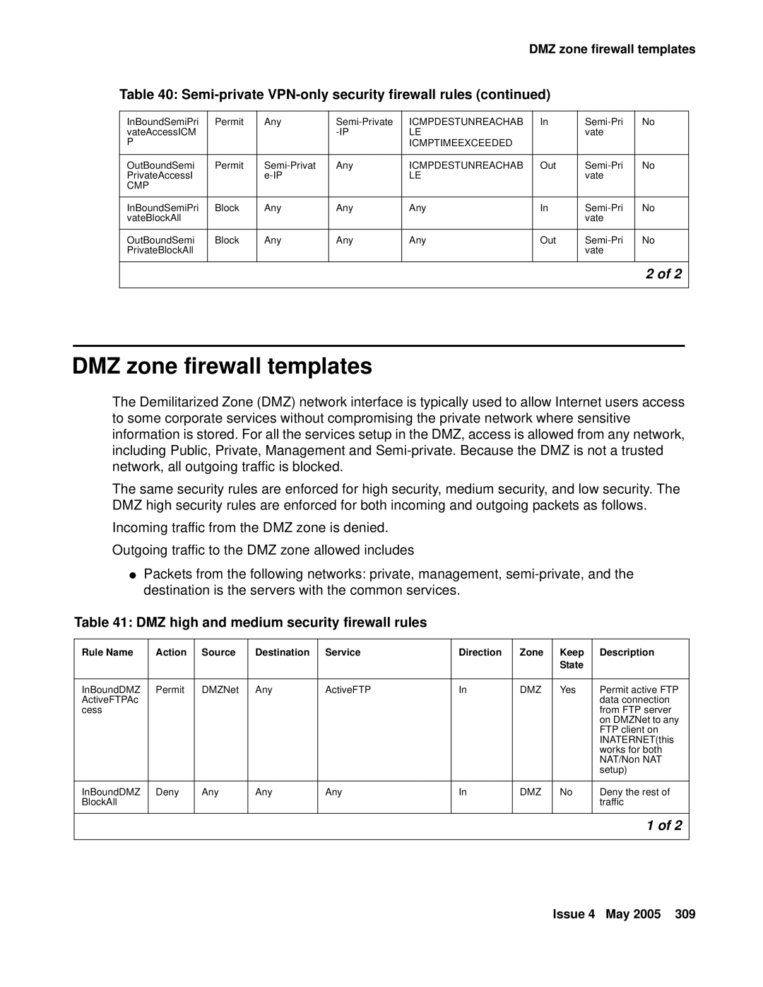 Avaya 3.7 manual DMZ zone firewall templates, DMZ high and medium security firewall rules 