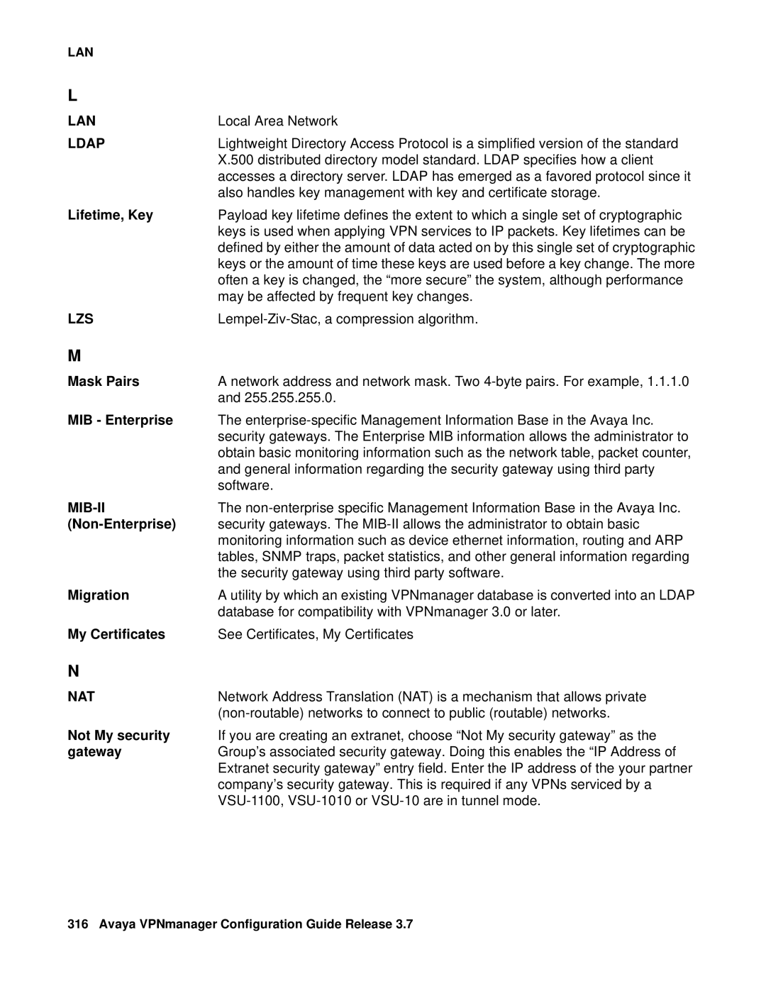 Avaya 3.7 manual Lifetime, Key, Mask Pairs, MIB Enterprise, Non-Enterprise, Migration, My Certificates, Not My security 