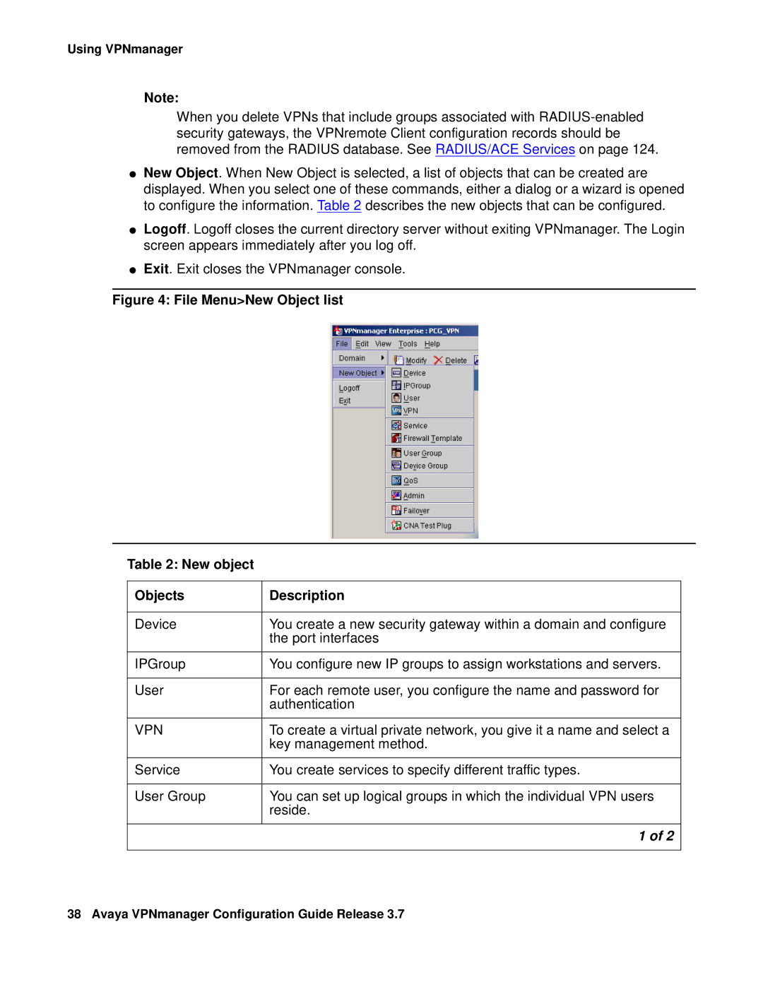 Avaya 3.7 manual File MenuNew Object list New object Objects Description 