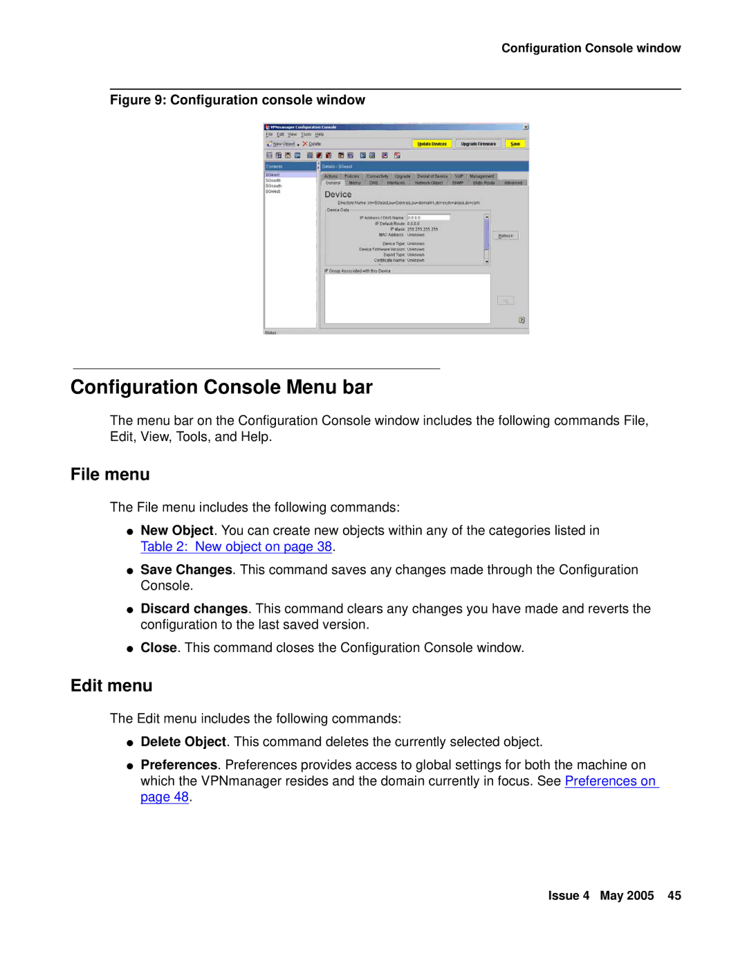 Avaya 3.7 manual Configuration Console Menu bar, Configuration console window 