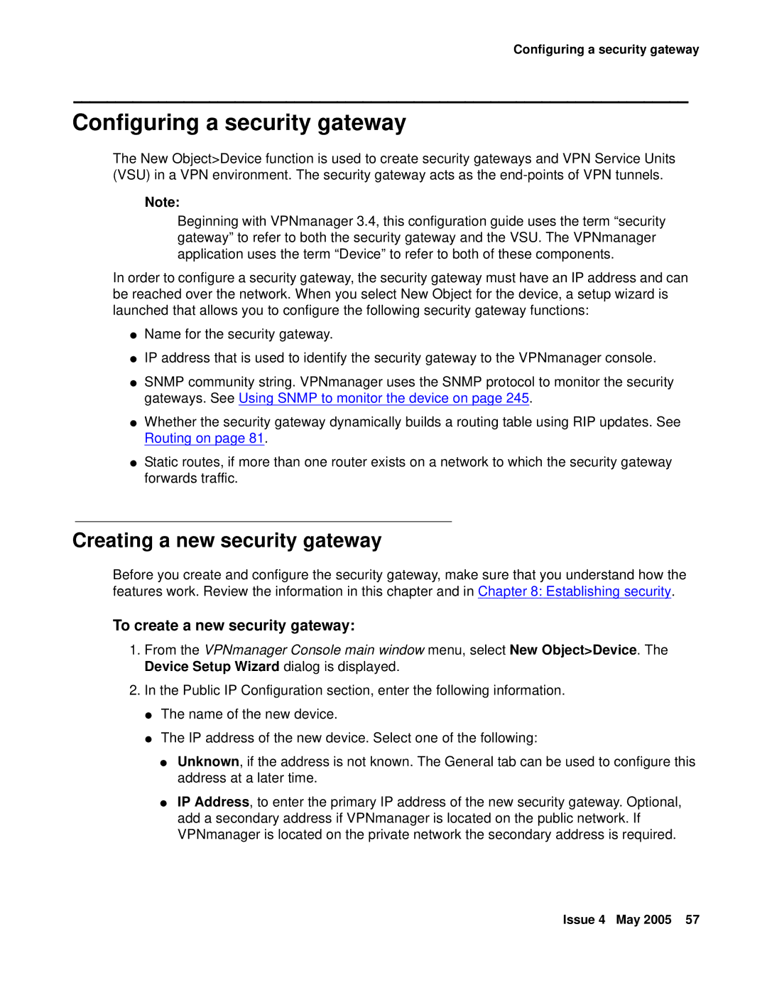 Avaya 3.7 manual Configuring a security gateway, Creating a new security gateway, To create a new security gateway 