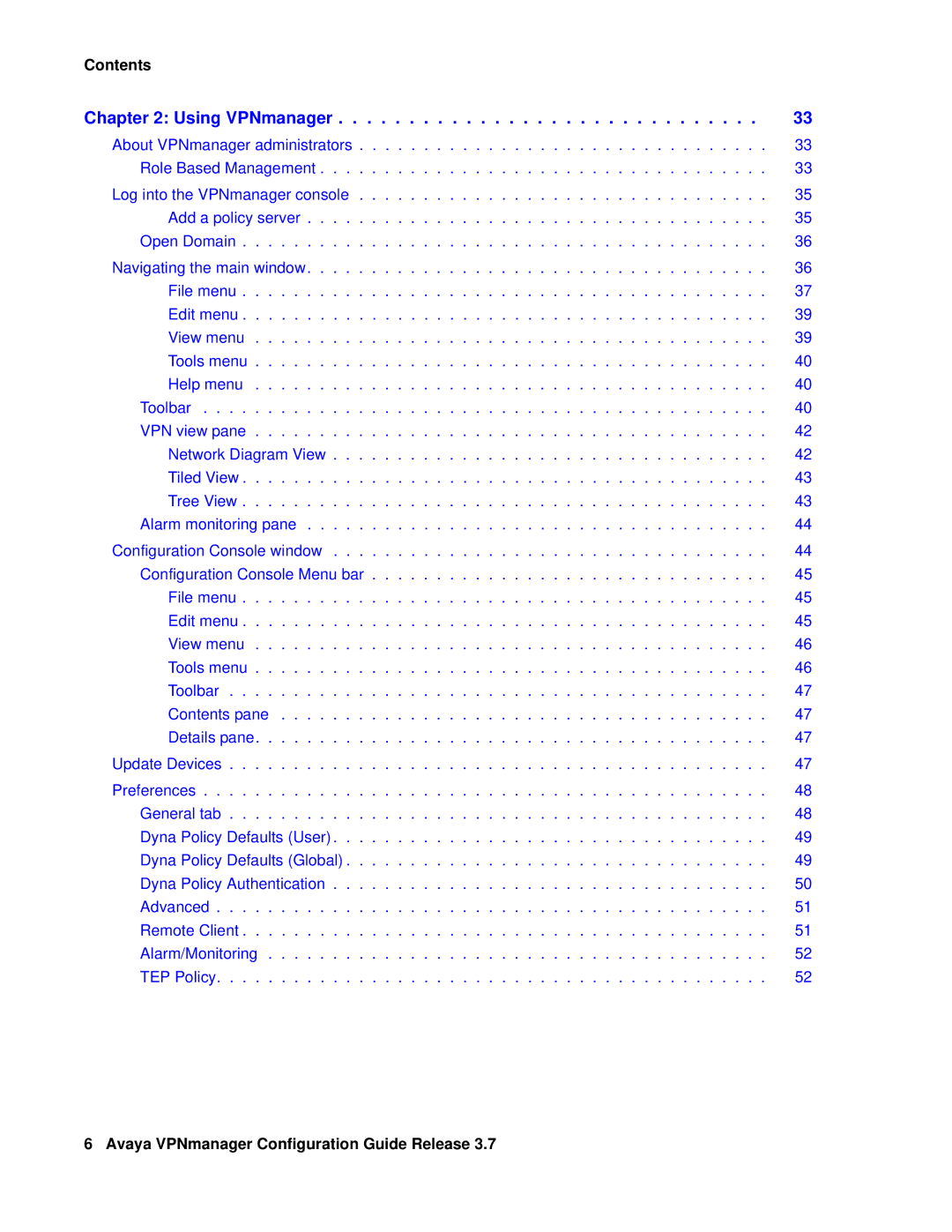 Avaya 3.7 manual Using VPNmanager 