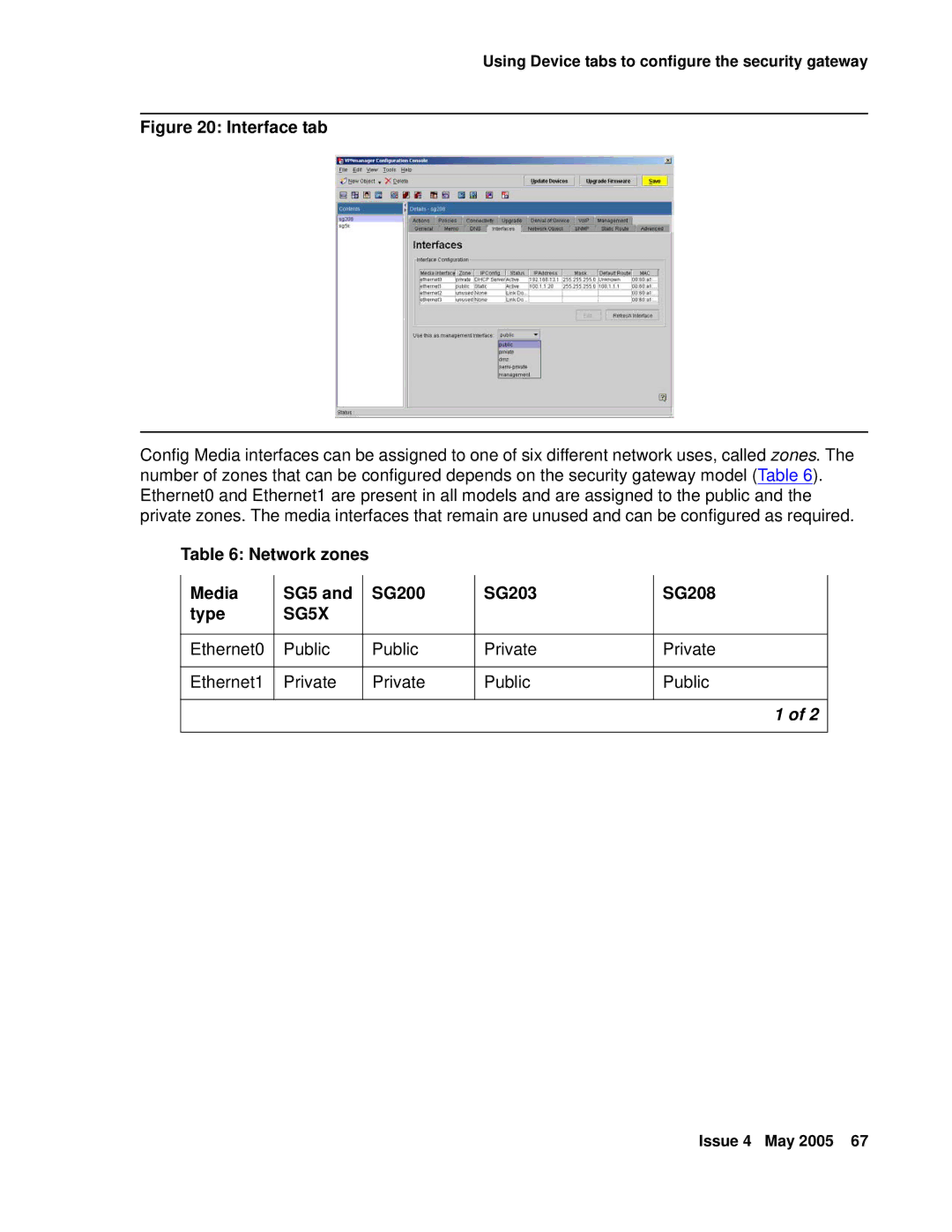 Avaya 3.7 manual Interface tab, Network zones Media SG5 SG200 SG203 SG208 Type 