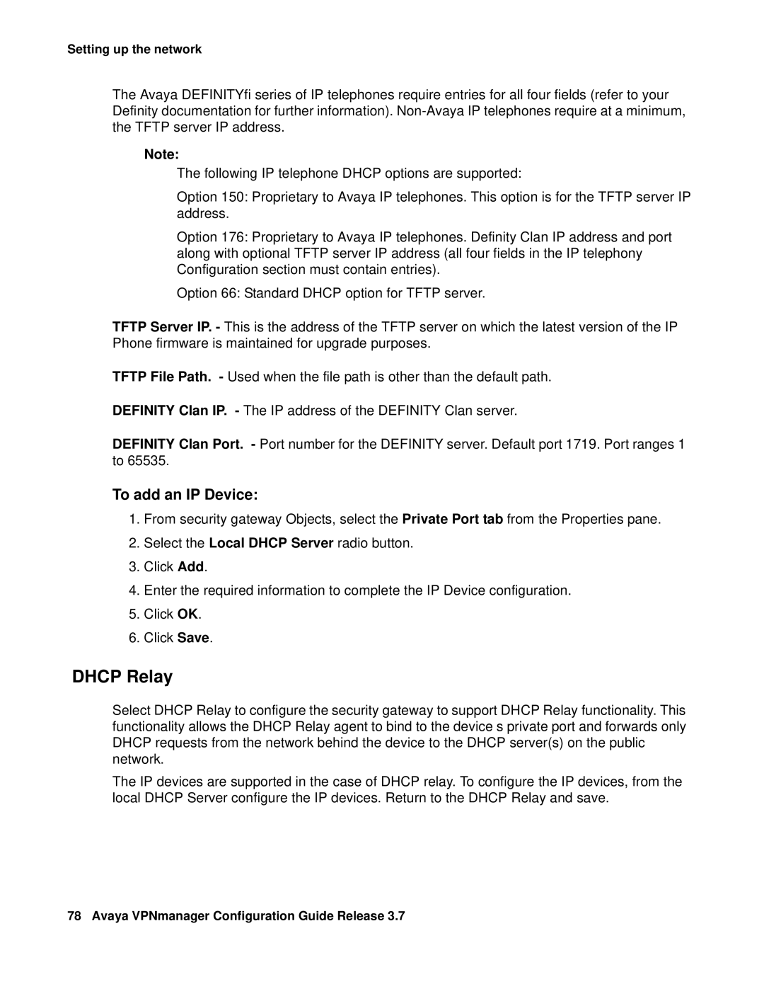 Avaya 3.7 manual Dhcp Relay, To add an IP Device 