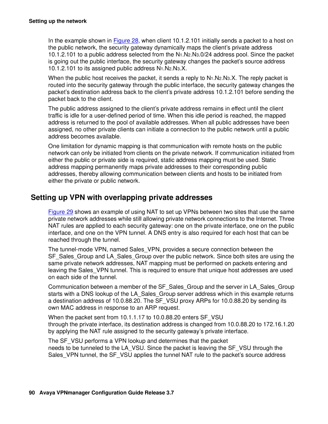 Avaya 3.7 manual Setting up VPN with overlapping private addresses 