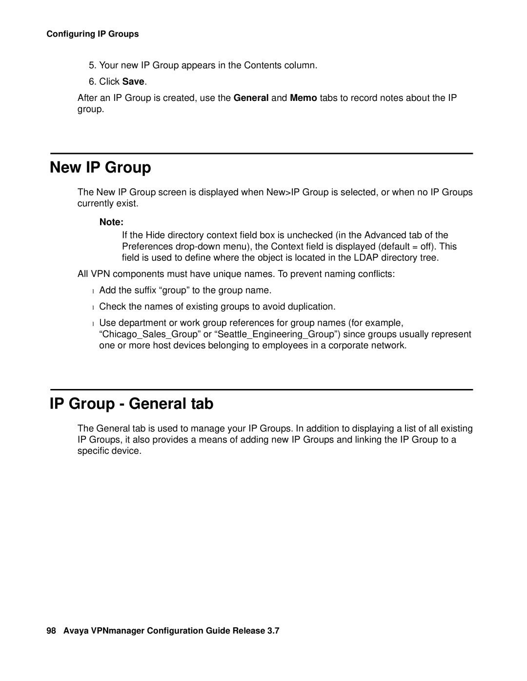 Avaya 3.7 manual New IP Group, IP Group General tab 