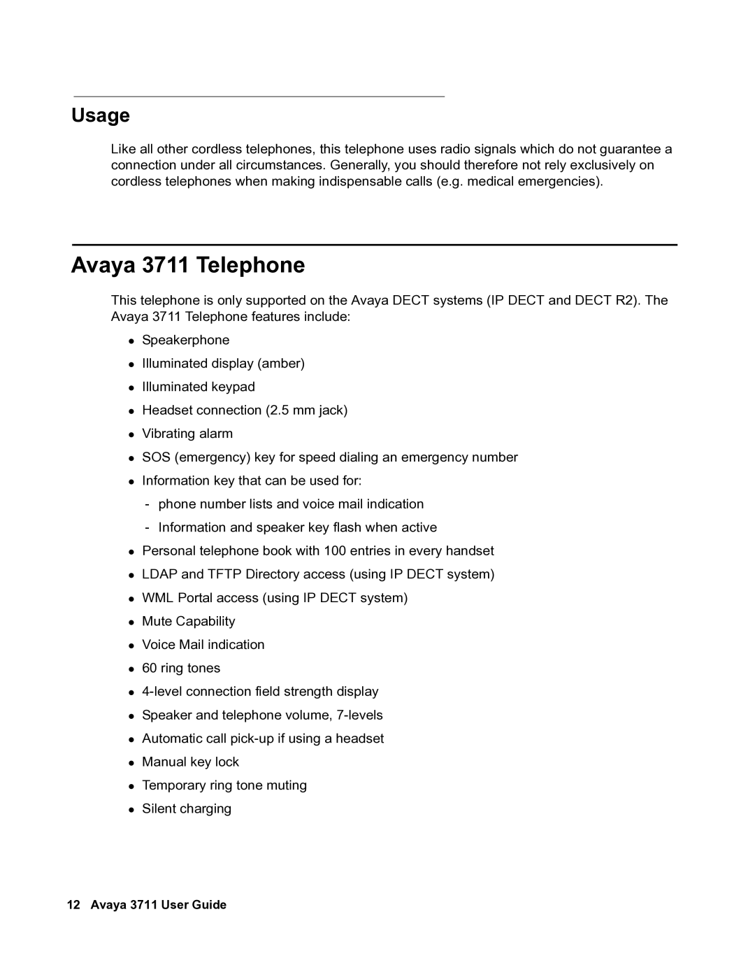 Avaya manual Avaya 3711 Telephone, Usage 