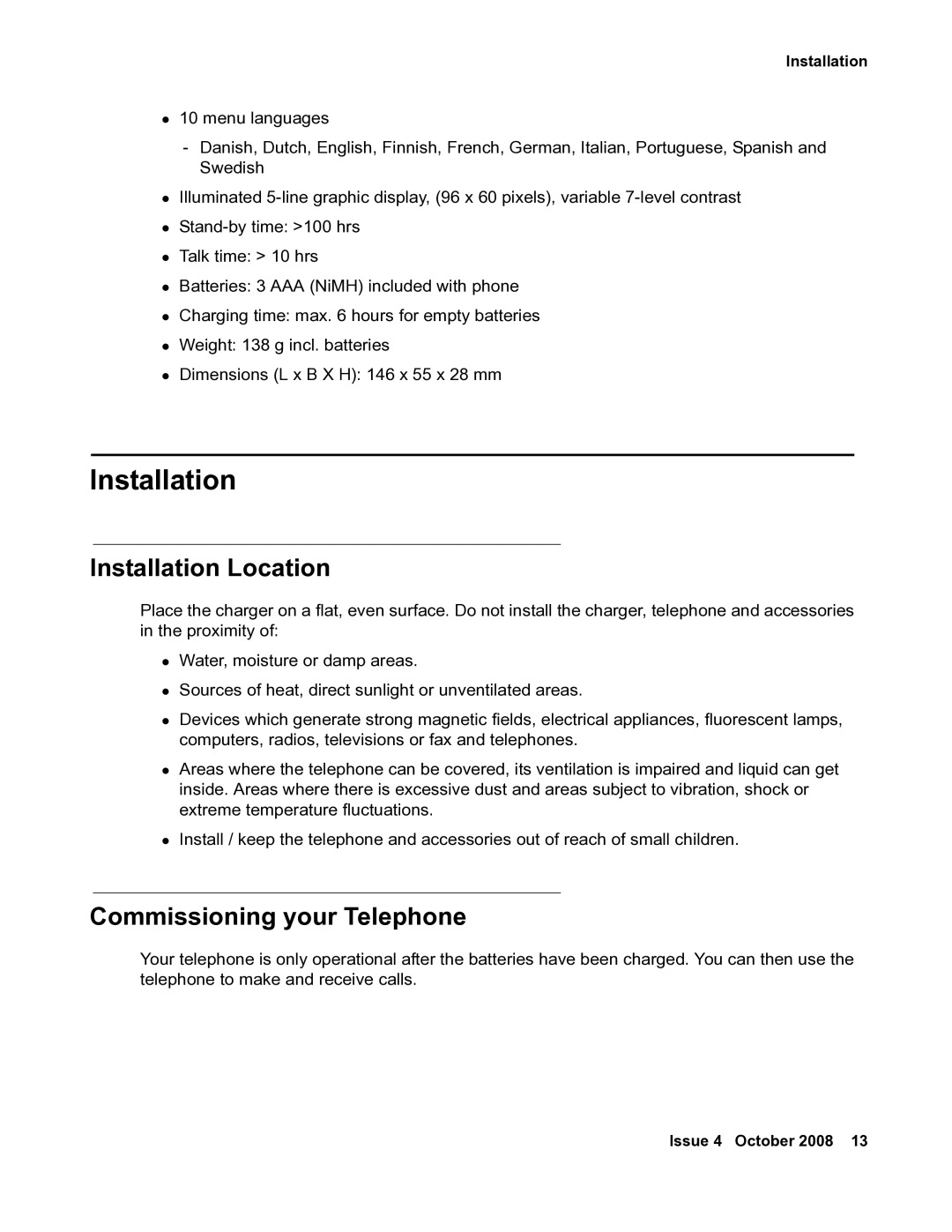 Avaya 3711 manual Installation Location, Commissioning your Telephone 