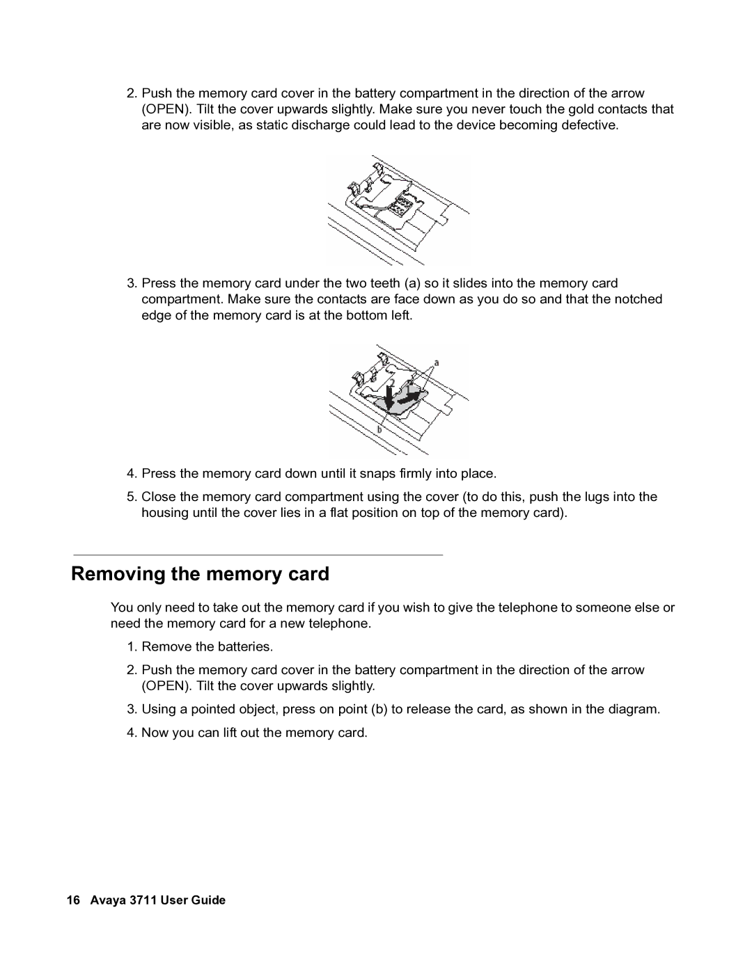 Avaya 3711 manual Removing the memory card 