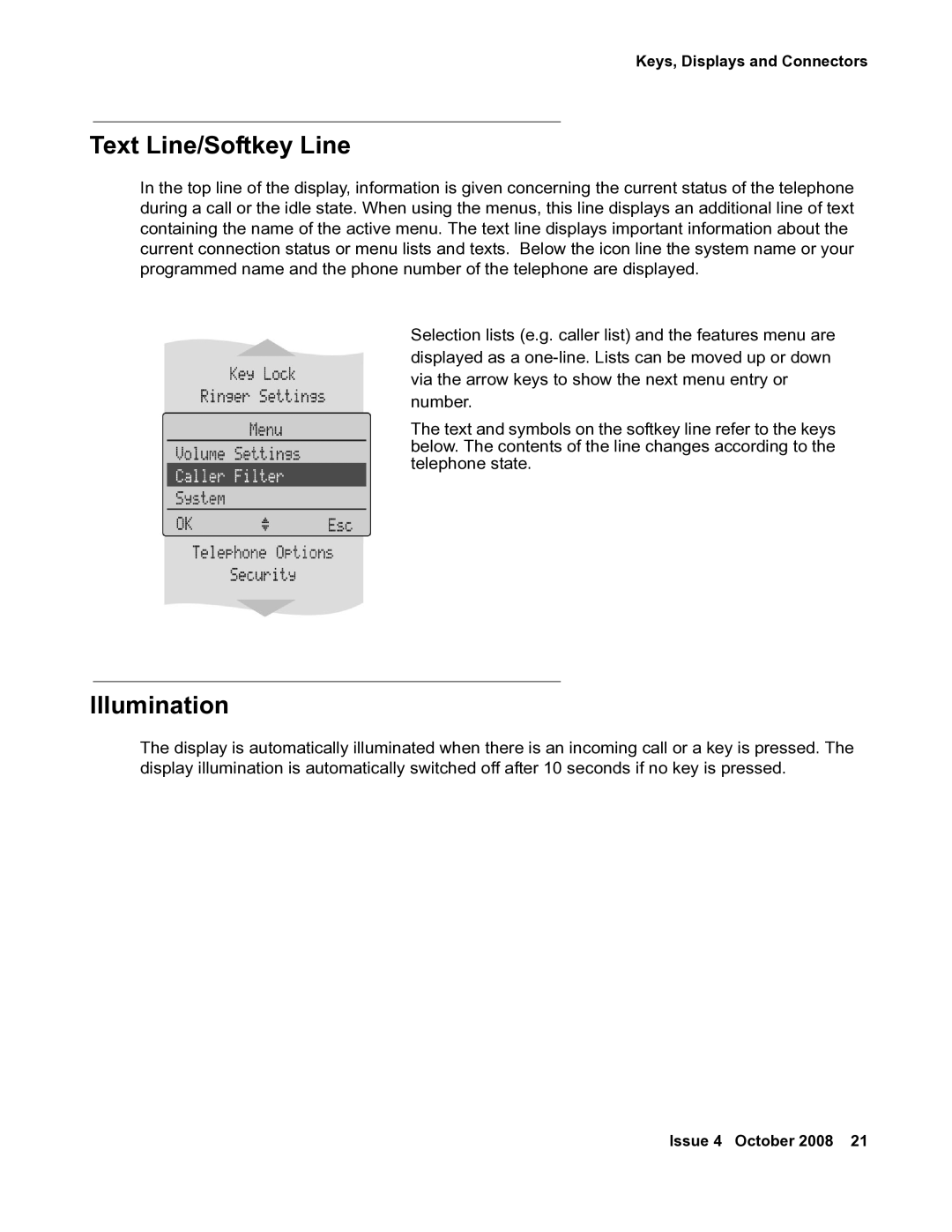 Avaya 3711 manual Text Line/Softkey Line, Illumination 