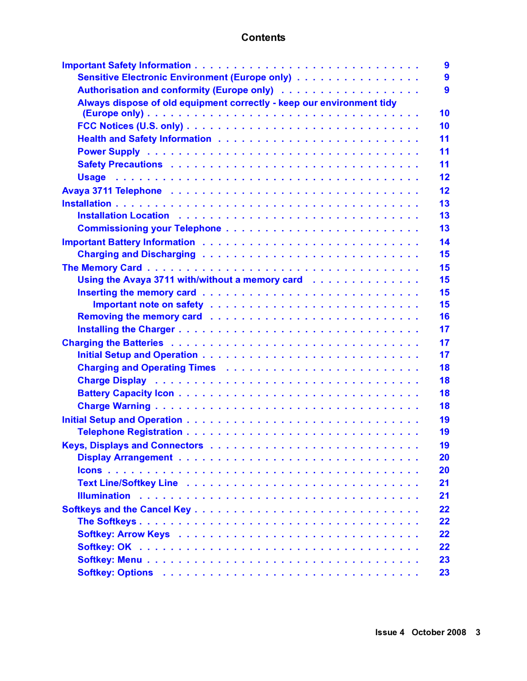 Avaya 3711 manual Contents 