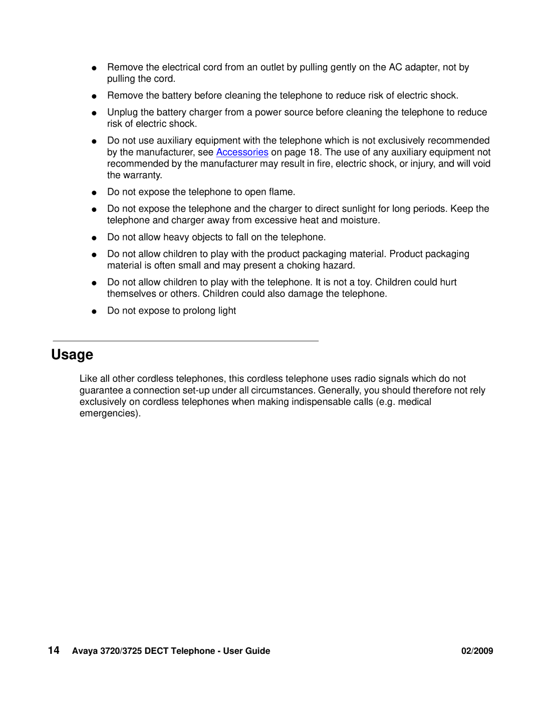 Avaya 3720 manual Usage 