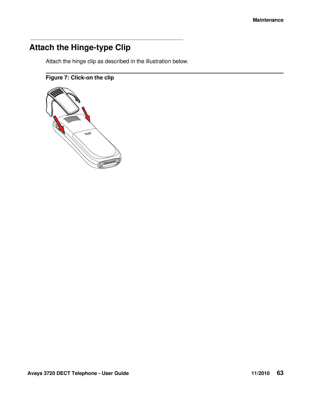 Avaya 3720 manual Attach the Hinge-type Clip, Click-on the clip 