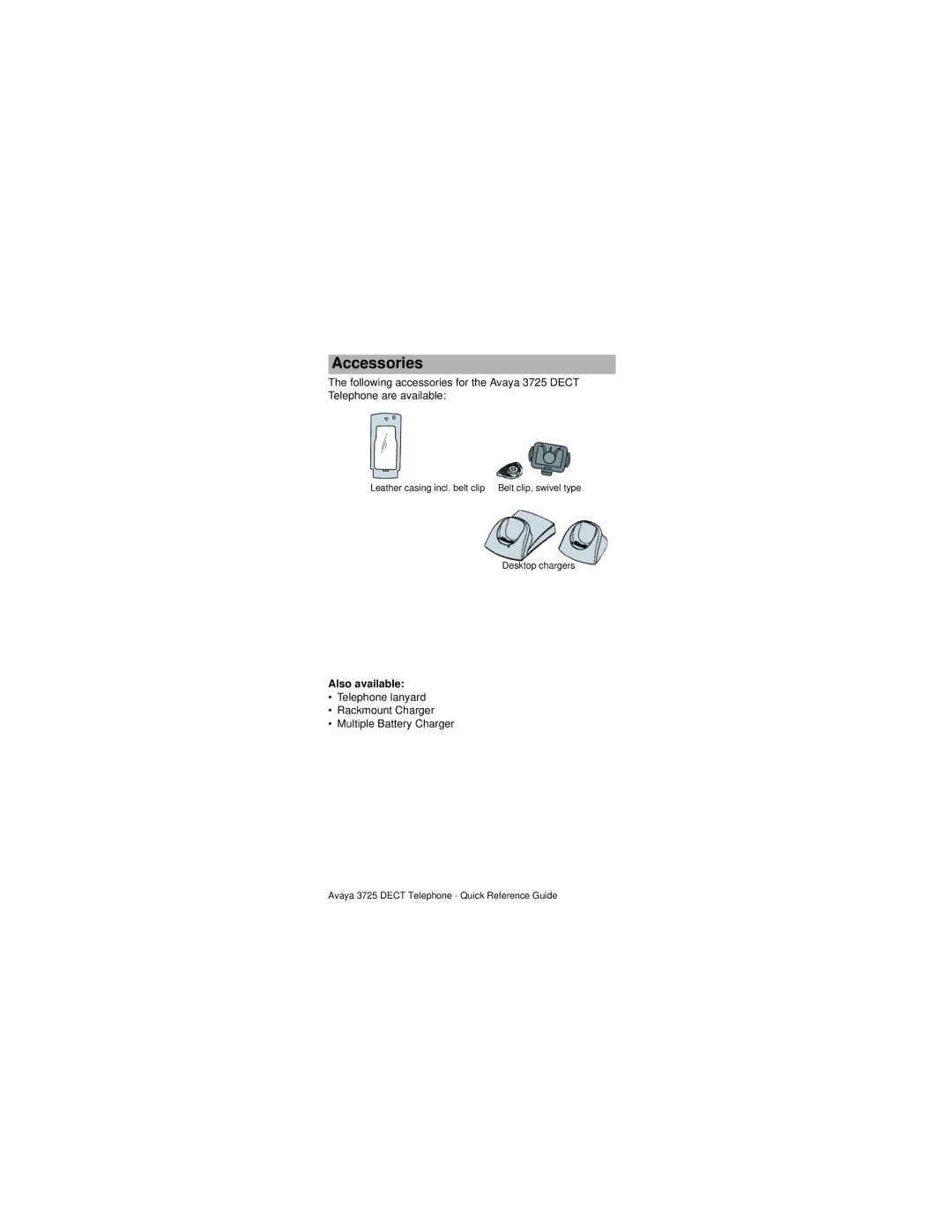 Avaya 3725 manual Accessories, Also available 