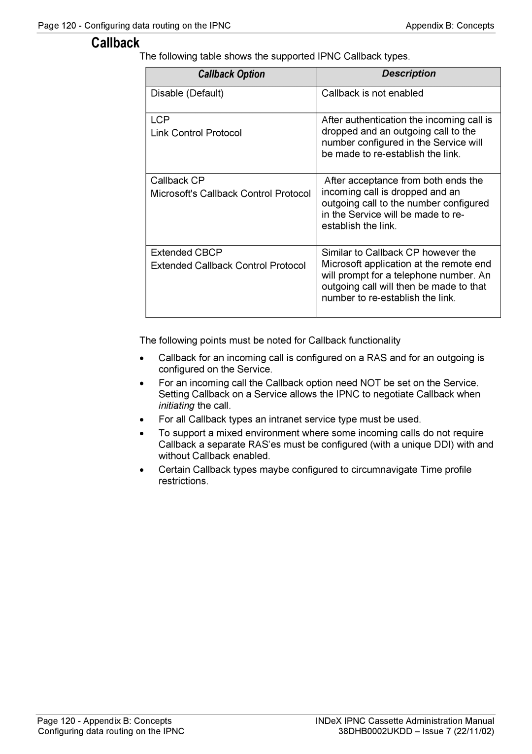 Avaya 38DHB0002UKDD manual Callback Option 