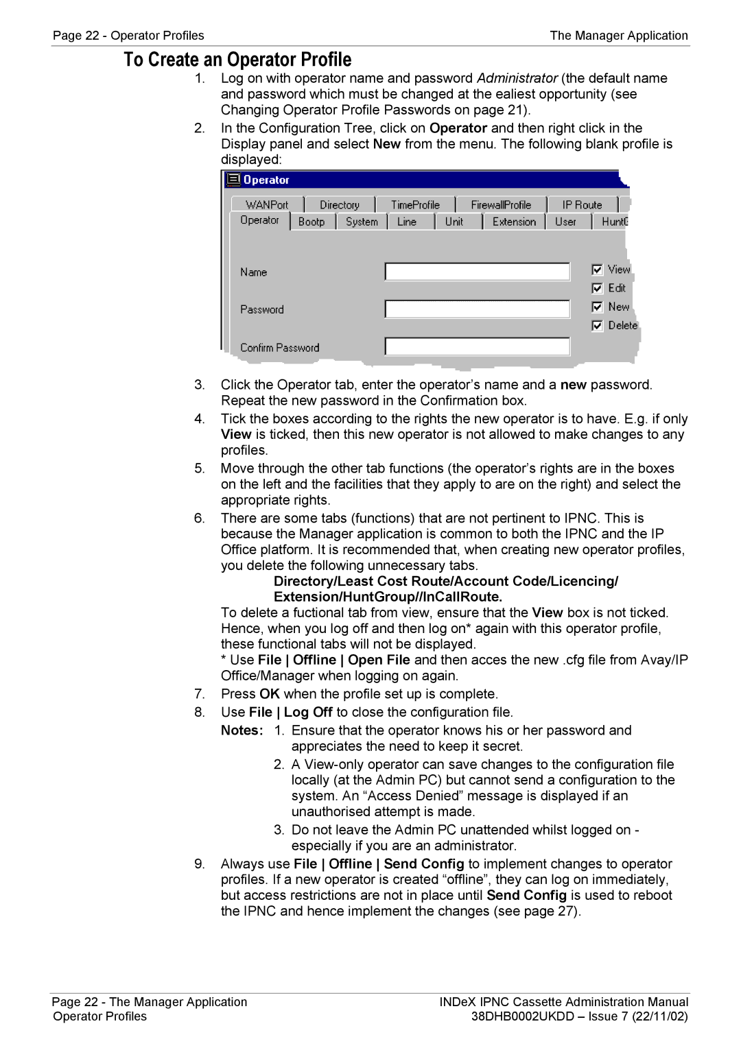 Avaya 38DHB0002UKDD manual To Create an Operator Profile 