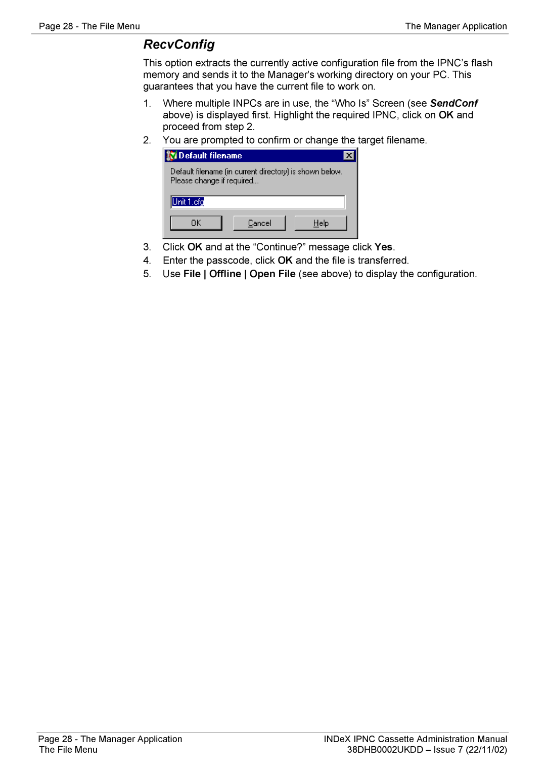 Avaya 38DHB0002UKDD manual RecvConfig 