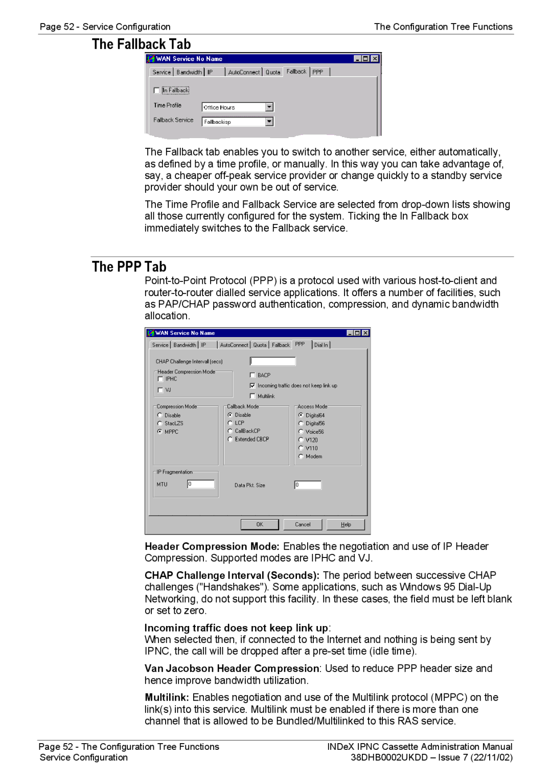 Avaya 38DHB0002UKDD manual Fallback Tab, PPP Tab, Incoming traffic does not keep link up 