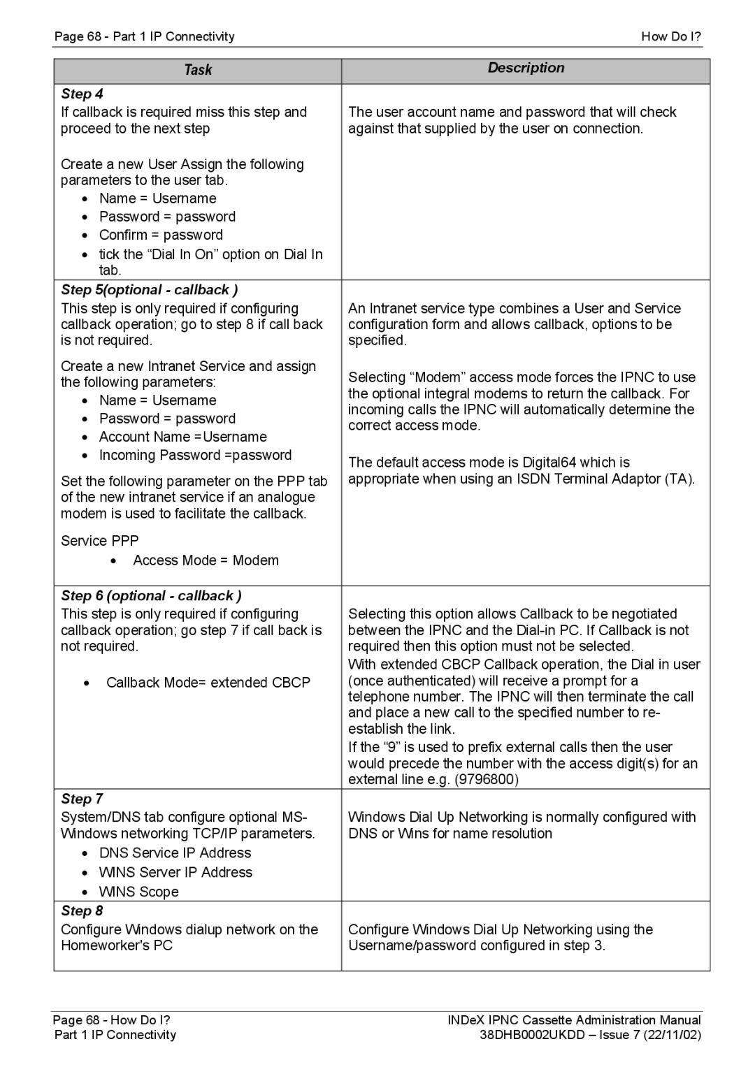 Avaya 38DHB0002UKDD manual Optional callback 