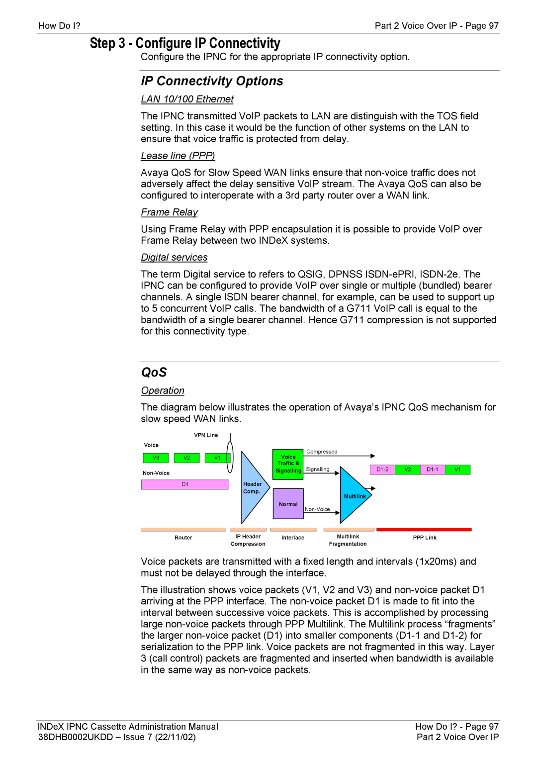 Avaya 38DHB0002UKDD manual Configure IP Connectivity, IP Connectivity Options, QoS 