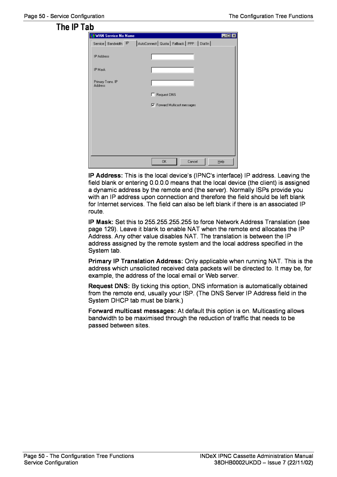 Avaya 38DHB0002UKDD manual The IP Tab, Page 50 - Service Configuration, The Configuration Tree Functions 