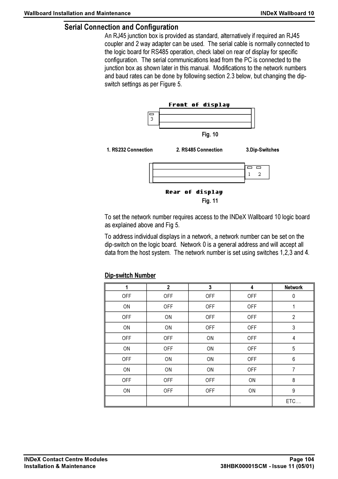 Avaya 38HBK00001SCM manual Serial Connection and Configuration, Dip-switch Number 