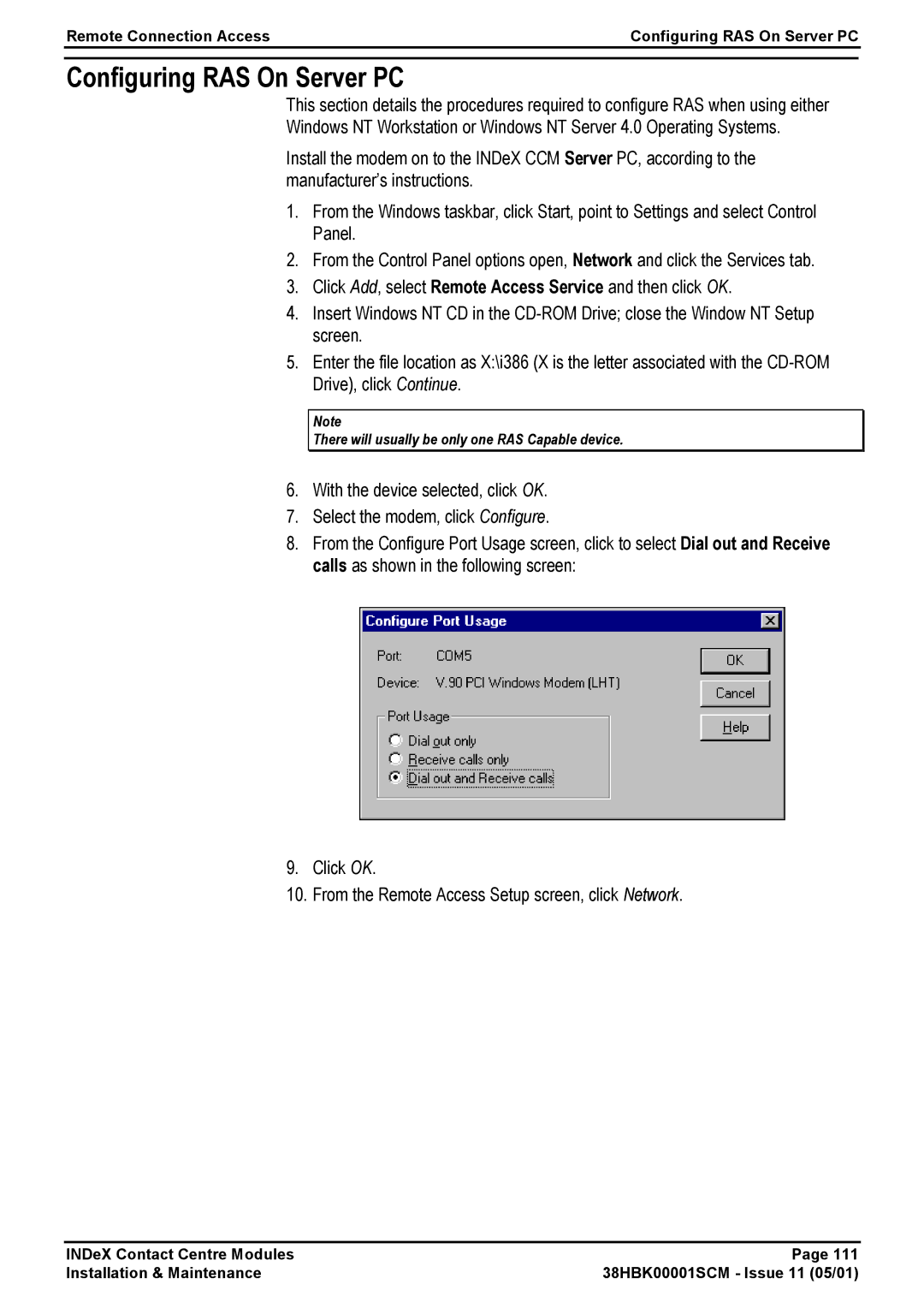 Avaya 38HBK00001SCM manual Configuring RAS On Server PC 