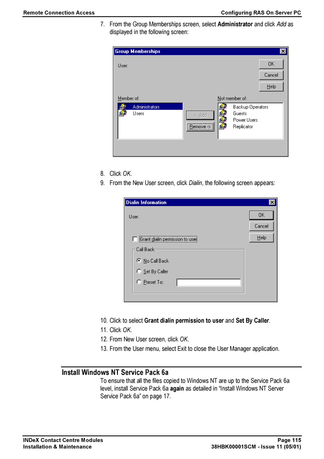 Avaya 38HBK00001SCM manual Install Windows NT Service Pack 6a 