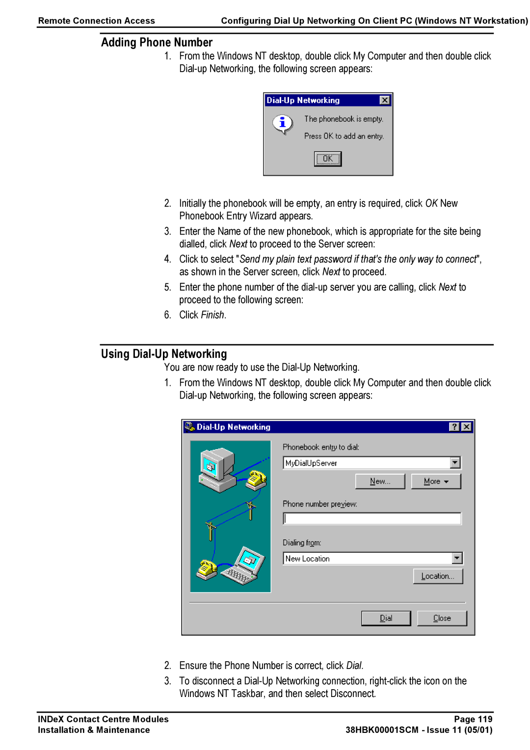 Avaya 38HBK00001SCM manual Adding Phone Number, Using Dial-Up Networking 