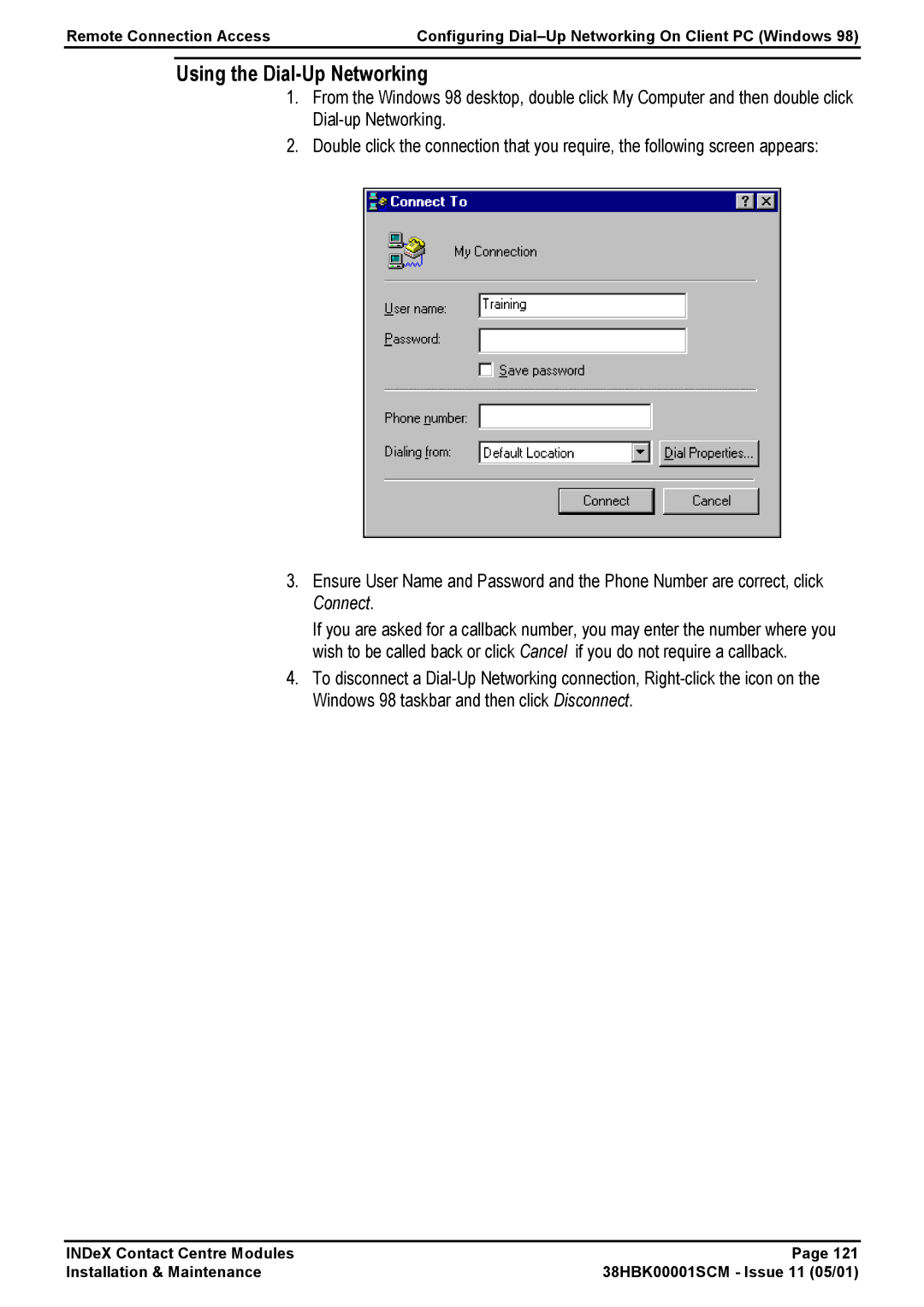 Avaya 38HBK00001SCM manual Using the Dial-Up Networking 