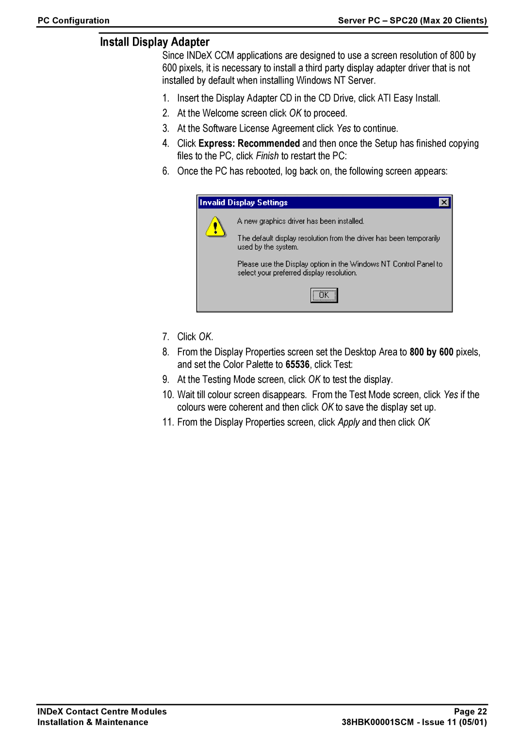 Avaya 38HBK00001SCM manual Install Display Adapter 