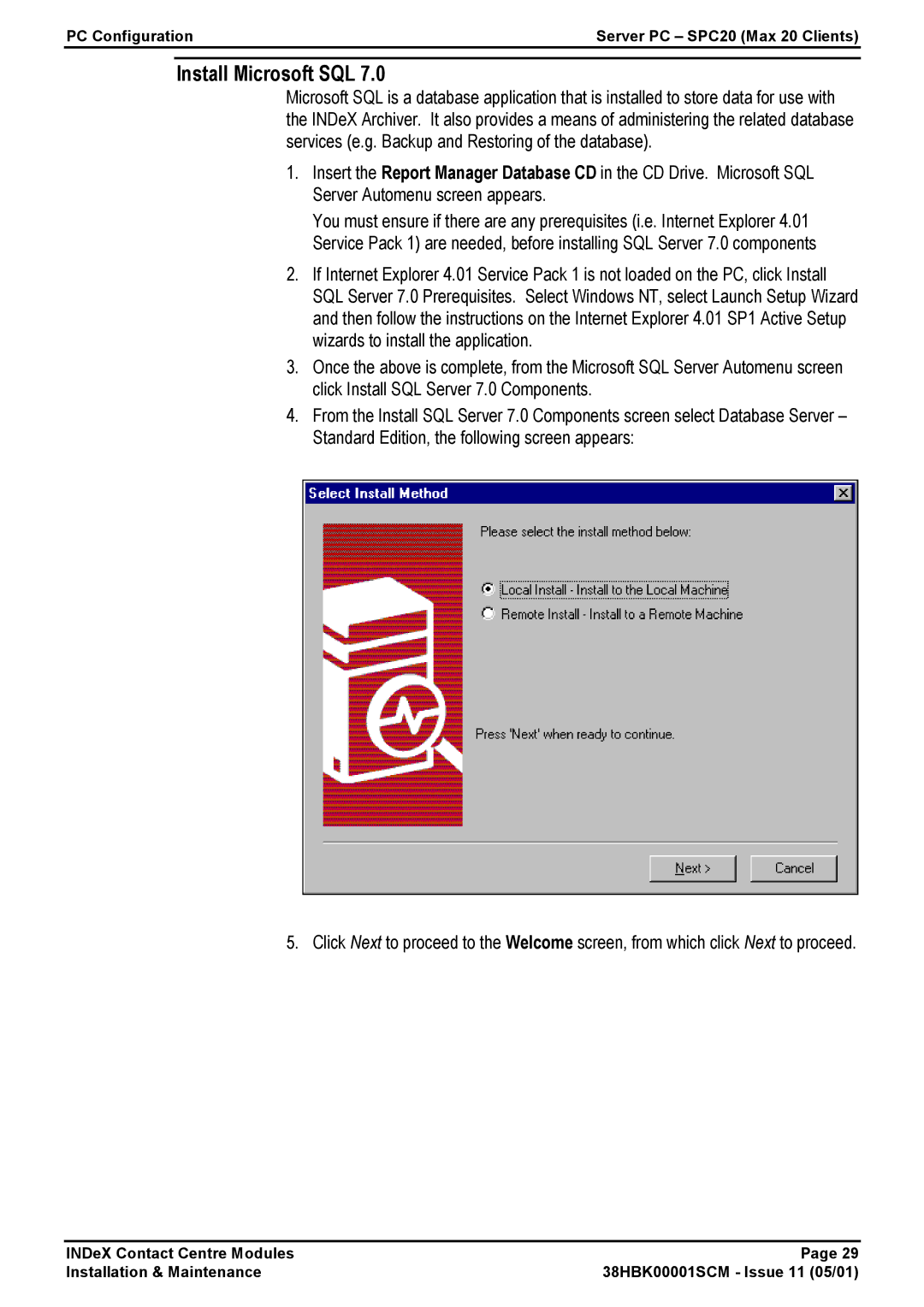 Avaya 38HBK00001SCM manual Install Microsoft SQL 