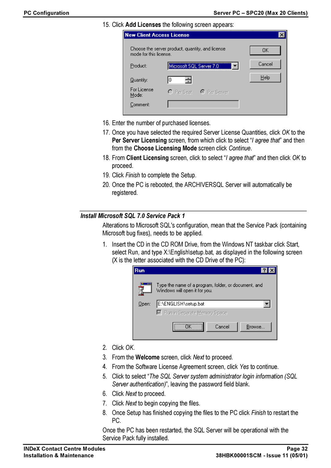 Avaya 38HBK00001SCM manual Install Microsoft SQL 7.0 Service Pack 