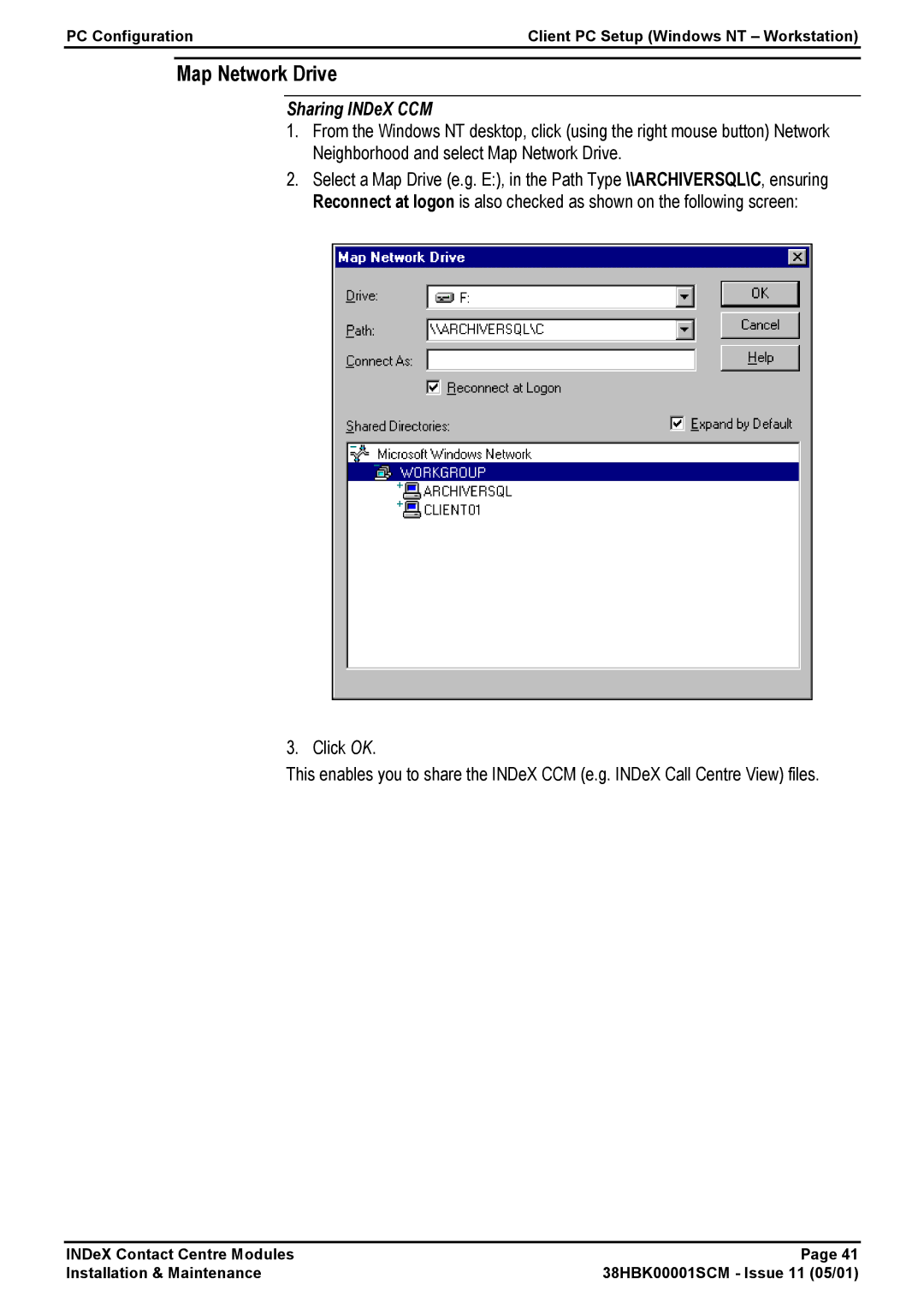 Avaya 38HBK00001SCM manual Map Network Drive, Sharing INDeX CCM 