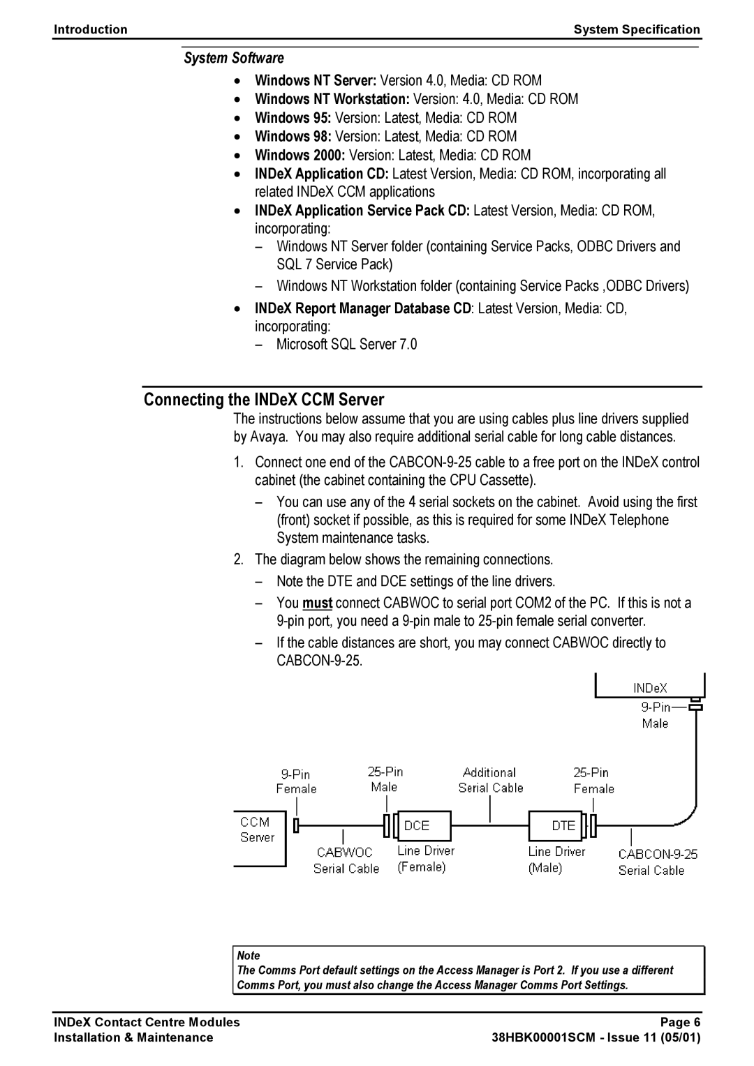 Avaya 38HBK00001SCM manual Connecting the INDeX CCM Server, System Software 