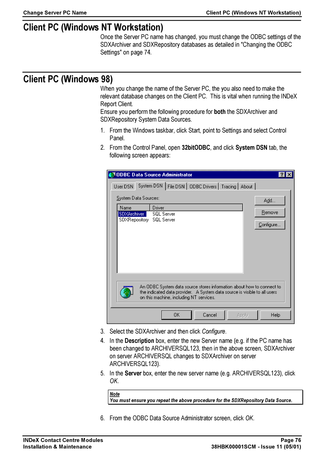 Avaya 38HBK00001SCM manual Client PC Windows NT Workstation 