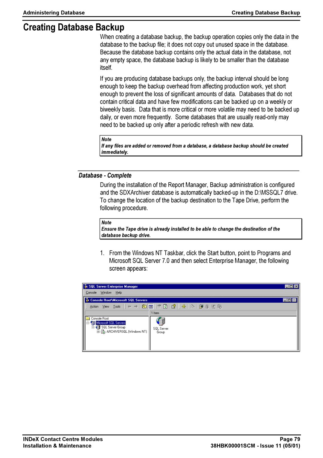 Avaya 38HBK00001SCM manual Creating Database Backup, Database Complete 