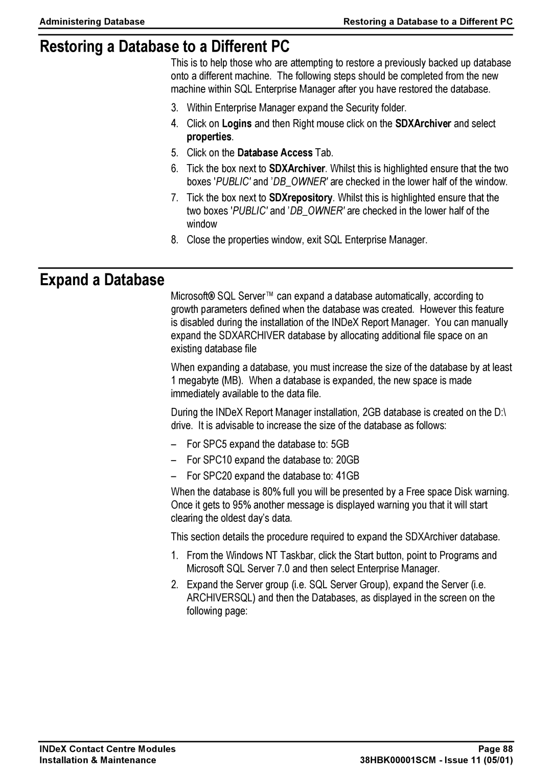 Avaya 38HBK00001SCM manual Restoring a Database to a Different PC, Expand a Database 