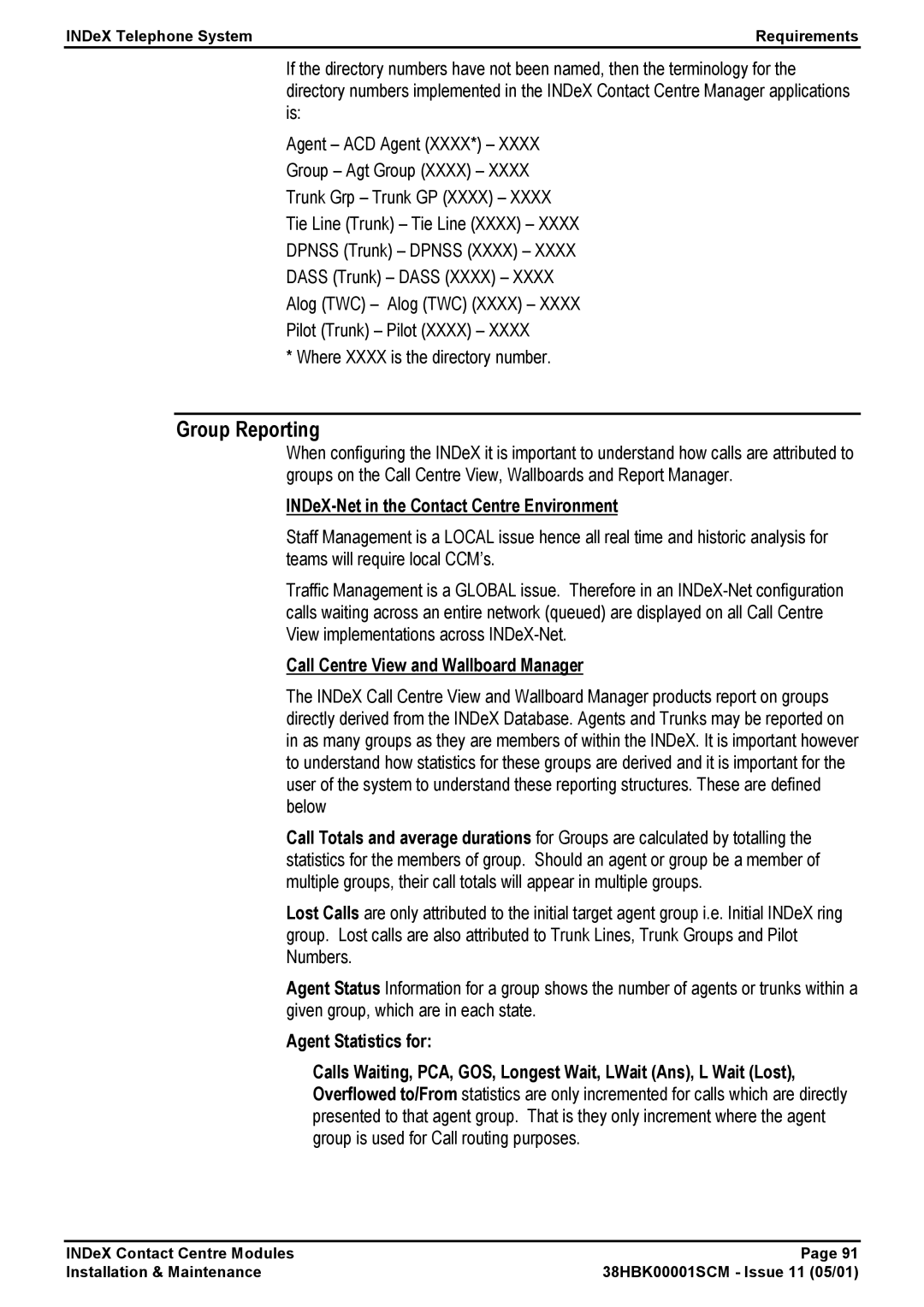 Avaya 38HBK00001SCM Group Reporting, INDeX-Net in the Contact Centre Environment, Call Centre View and Wallboard Manager 