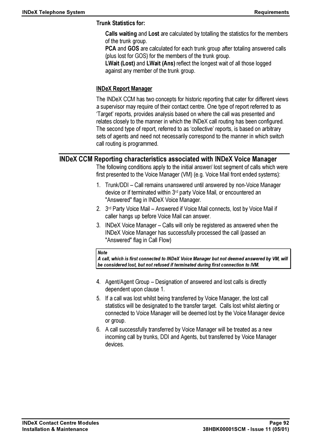 Avaya 38HBK00001SCM manual Trunk Statistics for, INDeX Report Manager 