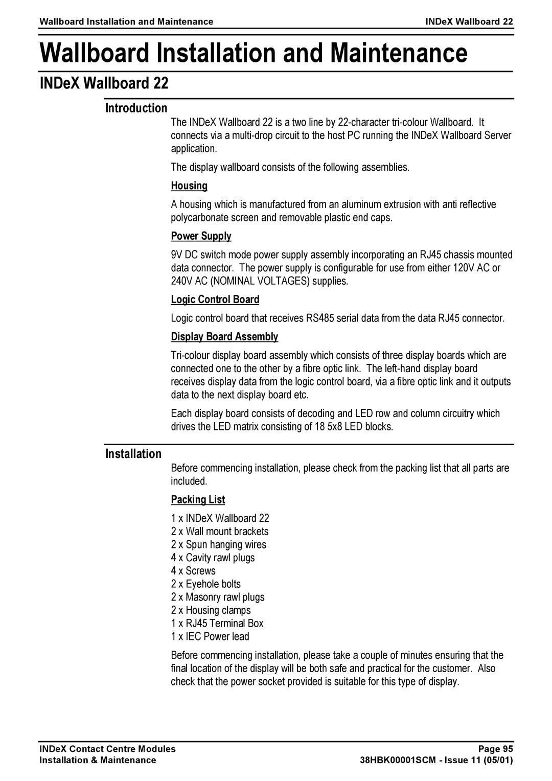 Avaya 38HBK00001SCM manual INDeX Wallboard, Introduction, Installation 