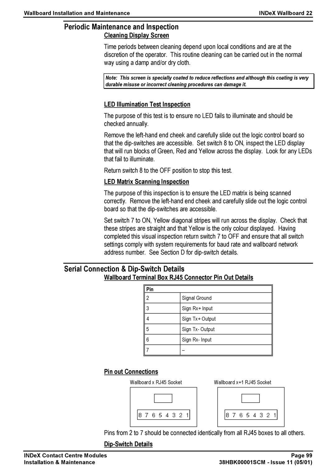 Avaya 38HBK00001SCM manual Periodic Maintenance and Inspection, Serial Connection & Dip-Switch Details 